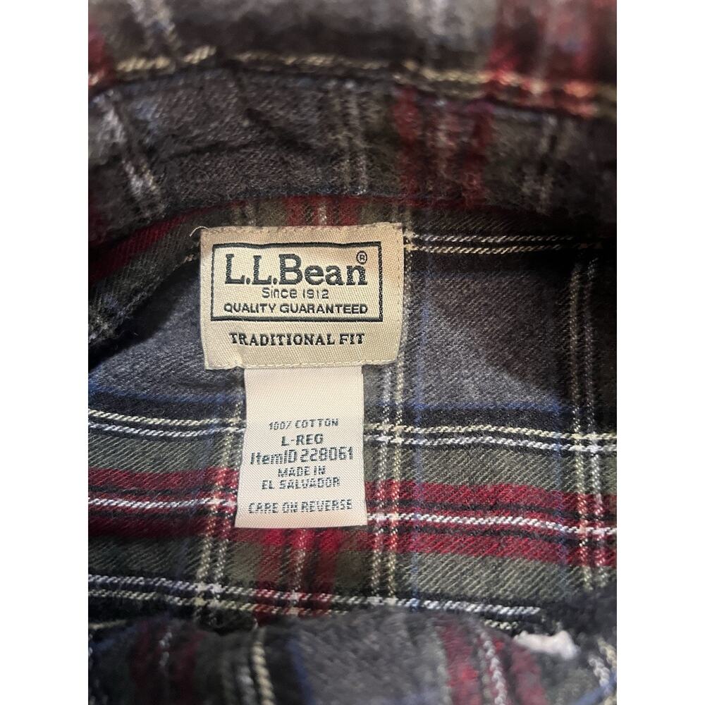 LL Bean Mens Flannel Shirt Large Traditional Fit Grey Red Plaid Cotton 228061 - Picture 5 of 8